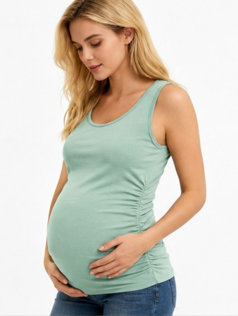 Maternity Sleeveless Ruched Tank Top in Mint